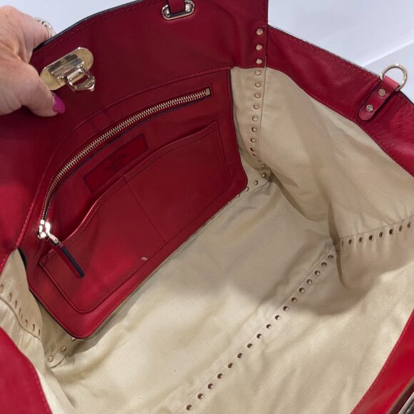 Valentino Red Leather Rockstud Trapeze Large Tote Bag (JB1090) - Picture 9 of 10